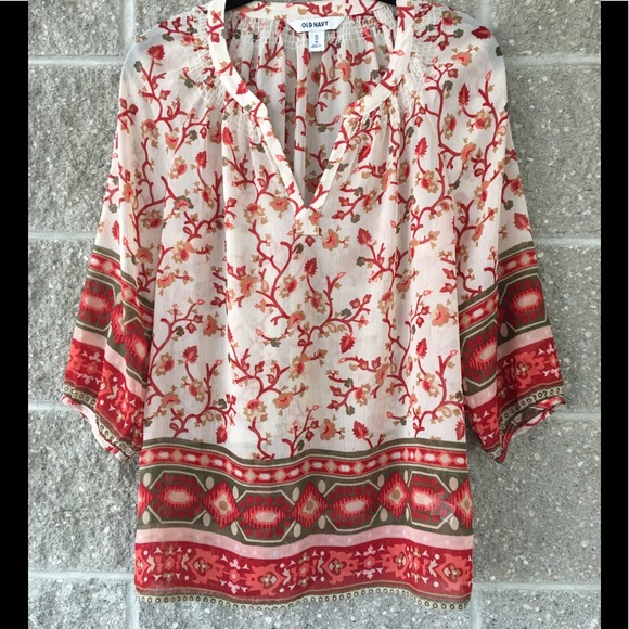 ⭕️Sheer Colorful Peasant Style Blouse, OLD NAVY - Picture 3 of 6